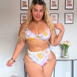 Cupshe Women's Lavender Floral High Waisted Cheeky Bikini XL New 2025 Plus Size